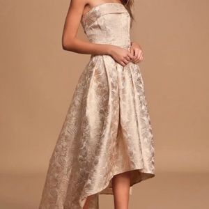 Lulus This One Night Cream Floral Jacquard Strapless High-Low Dress XL